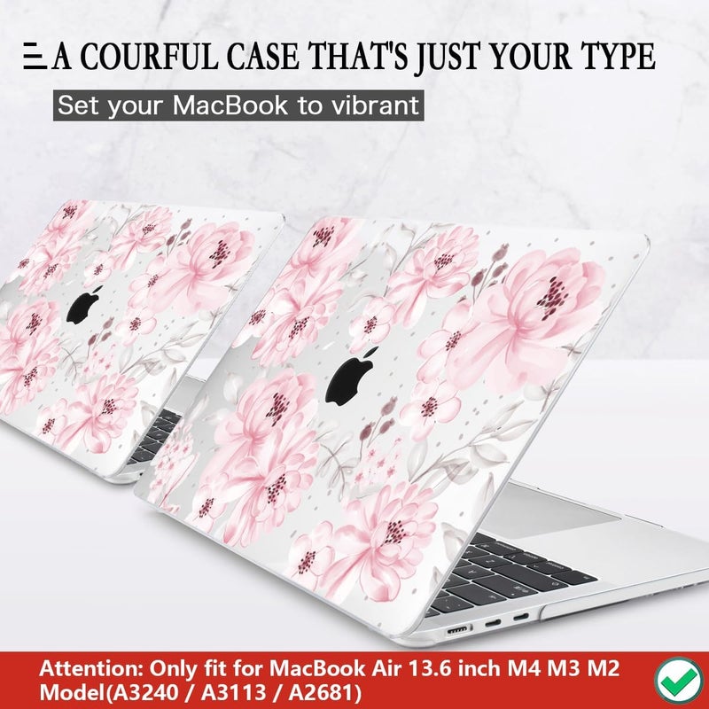 CISSOOK Compatible with MacBook Air 13.6 inch Case M4 M3 M2 Chip 2025 2024 2023 2022 Release, Plastic Hard Shell Case Keyboard Cover Screen Protector for Mac Air 13 A3240 A3113 A2681, Cute Pink Flower - Image 3